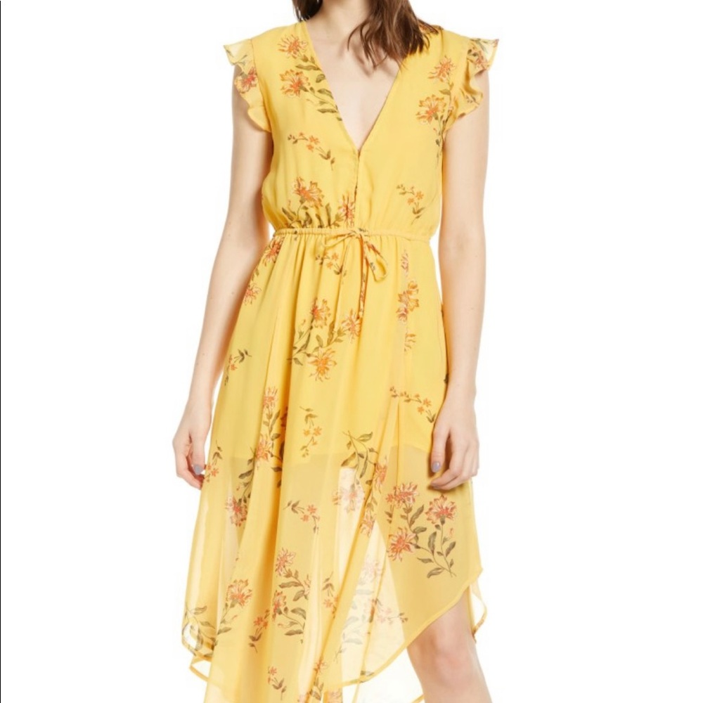 Leith Yellow Floral Midi Dress